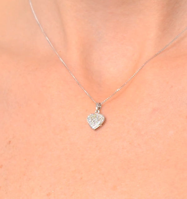 Heart Pendant Necklace 0.09ct Diamond 9K White Gold
